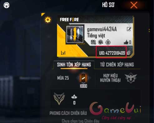 Xem UID Free Fire trong trang hồ sơ người chơi