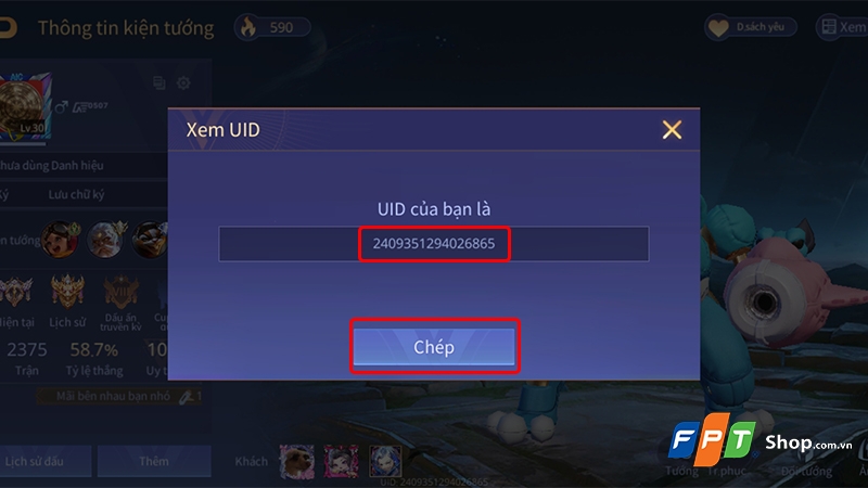 Đối chiếu UID Liên Quân Mobile trước khi nạp Quân huy